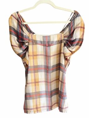 PAUL & JOE Silk‎ Plaid Ruffle Sleeve Top 1 S